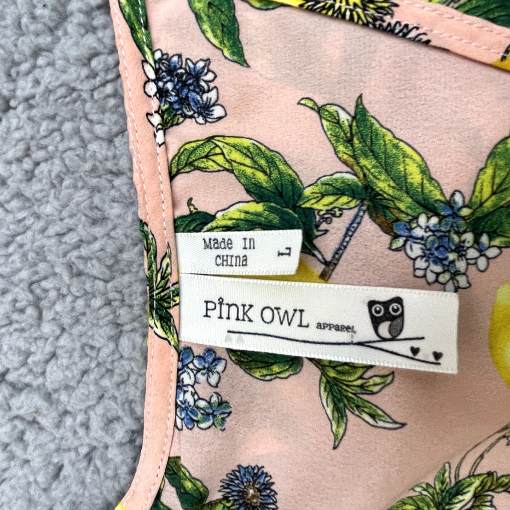 Pink Owl Dress Womens Large Pink Lemon Print Fit & Flare Cutout Back Sleeveless - Picture 2 of 12